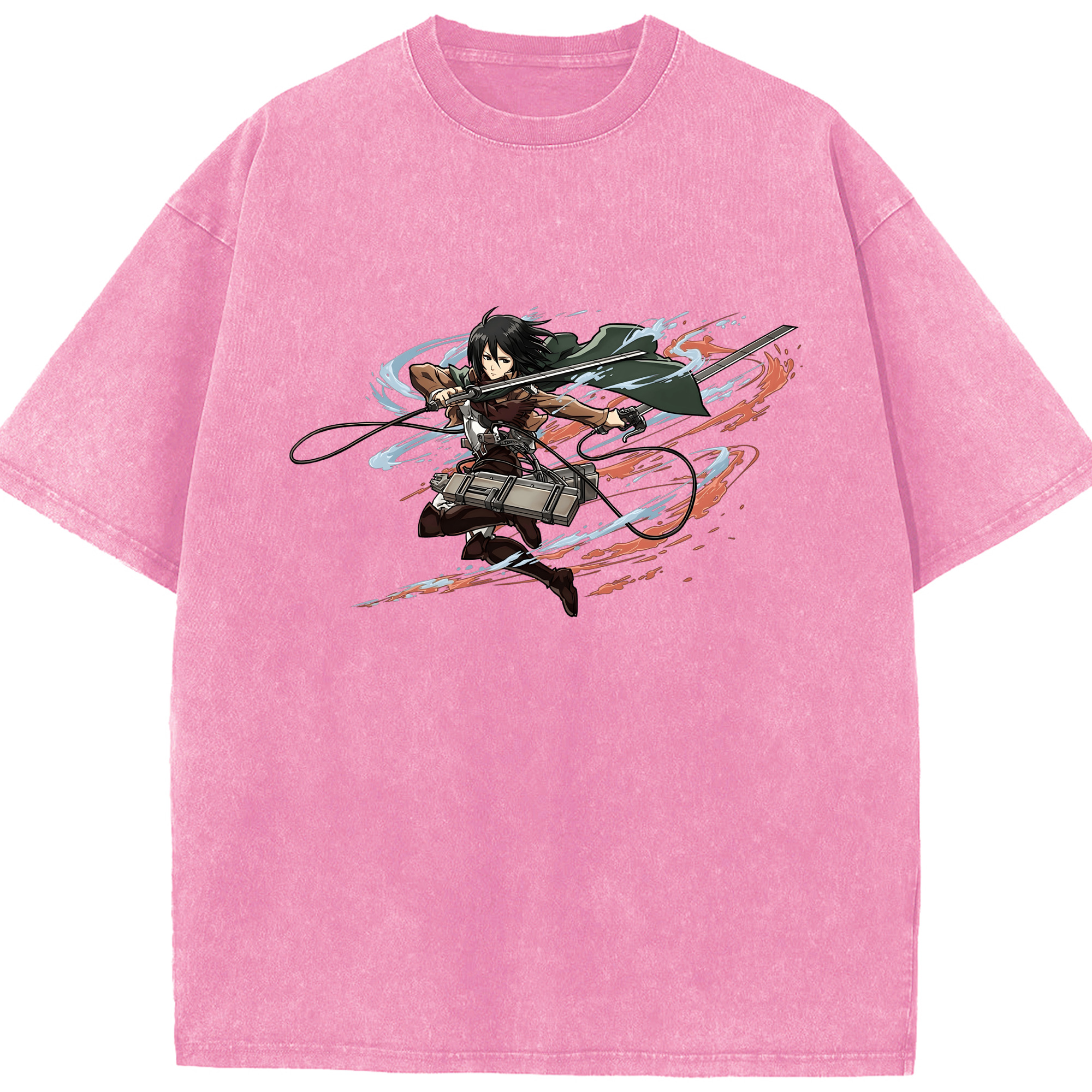 （画像用） 進撃の巨人 ミカサ·アッカーマン Attack on Titan Mikasa Ackerman 綿100% ヴィンテージ風 半袖Tシャツ（フロントプリント）